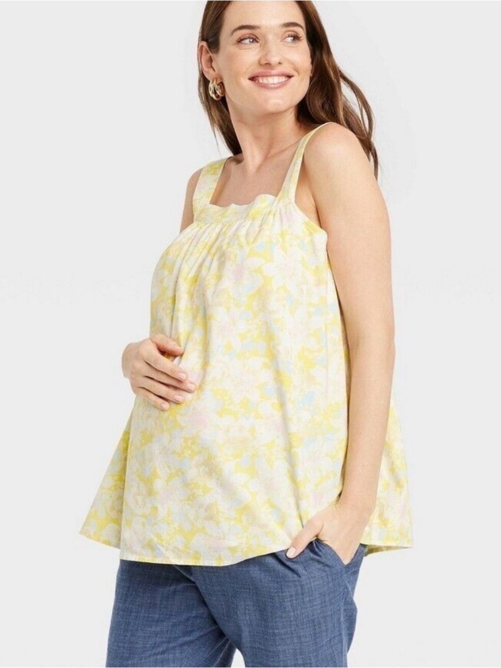 the nines by hatch maternity yellow floral tank